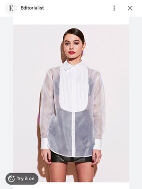 Fleur du Mal White Organza Bib Shirt brand new with tags